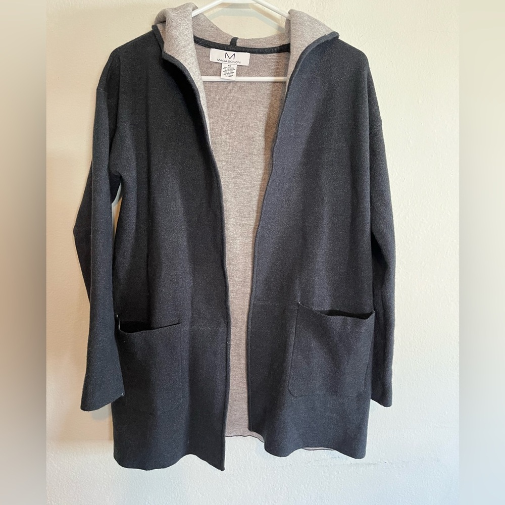 3/$20 M Magaschoni Blue Grey Open Front Hooded Cardigan XS